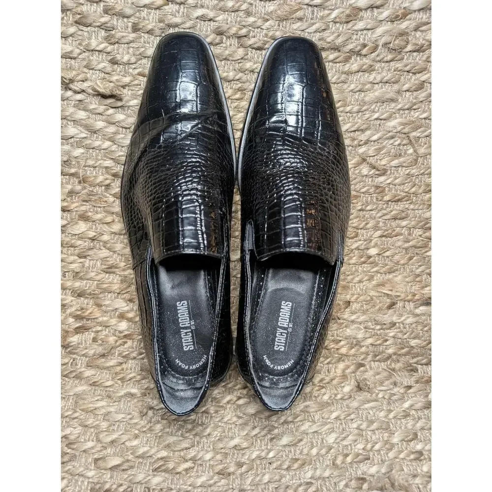 Stacy Adams Crocodile Print Leather Slip-On Black Dress Shoes Men’s 10.5 M
